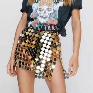 Nasty Gal Gold Disc Chainmail Sequin Mini Skirt